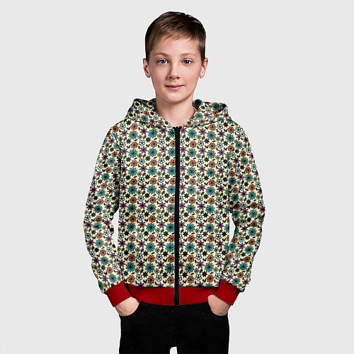 Детская толстовка на молнии Цветочный паттерн бежевый / 3D-Красный – фото 3