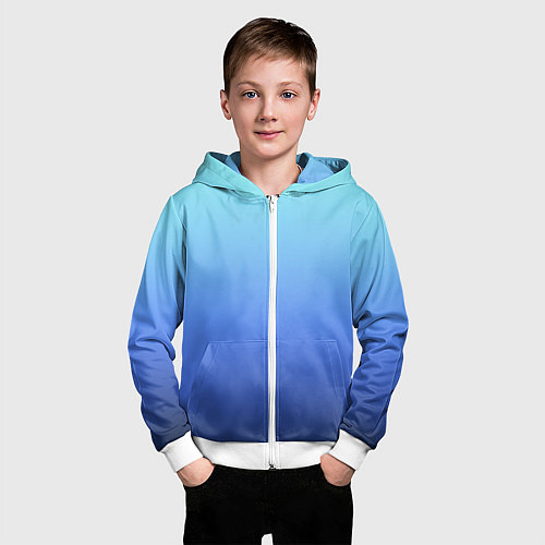 Детская толстовка на молнии Голубой и черно-синий градиент / 3D-Белый – фото 3