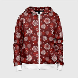 Детская толстовка на молнии Snowflakes on a red background