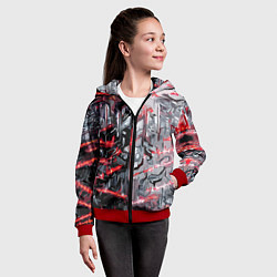 Толстовка на молнии детская Адский доспех в царапинах, цвет: 3D-красный — фото 2