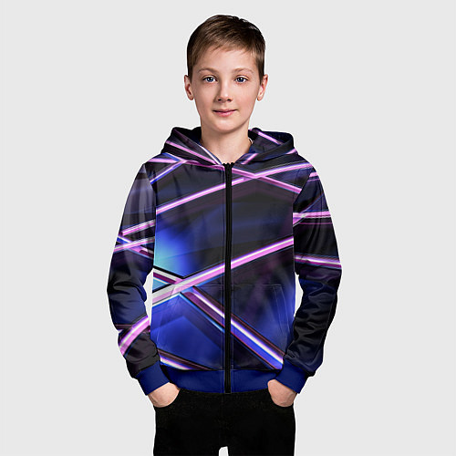 Детская толстовка на молнии Фиолетовая геометрическая абстракция / 3D-Синий – фото 3