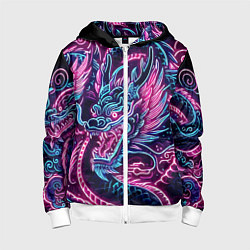 Толстовка на молнии детская Neon Japanese dragon - irezumi, цвет: 3D-белый
