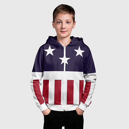 Детская толстовка на молнии Флаг Америки / 3D-Белый – фото 3