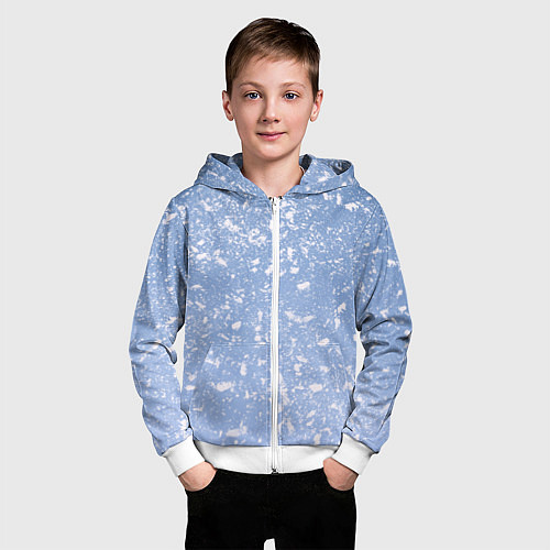 Детская толстовка на молнии Белые хлопья на голубом фоне / 3D-Белый – фото 3