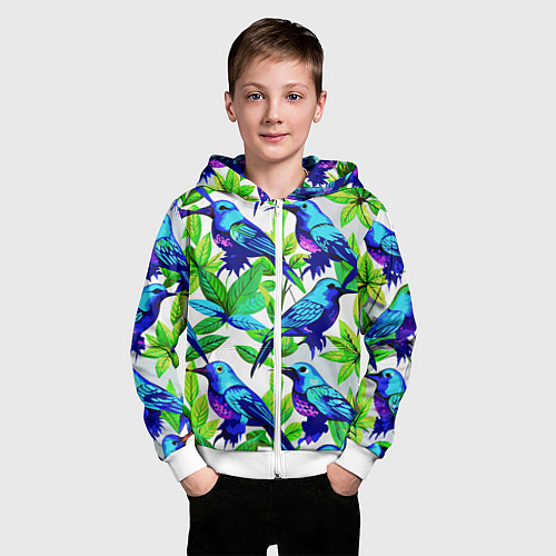 Детская толстовка на молнии Паттерн маленькое синее колибри / 3D-Белый – фото 3