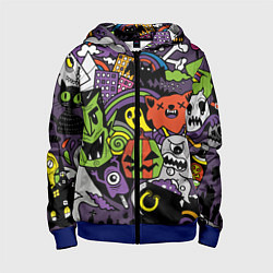 Толстовка на молнии детская Страшно веселые монстры, цвет: 3D-синий