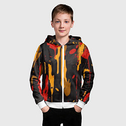 Толстовка на молнии детская Красные желтые оранжевые пятна краски абстракция, цвет: 3D-белый — фото 2