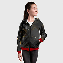 Толстовка на молнии детская Золотые ромбы на черной абстракции, цвет: 3D-красный — фото 2