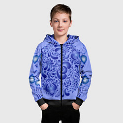 Толстовка на молнии детская Узоры гжель на сиреневом фоне, цвет: 3D-черный — фото 2