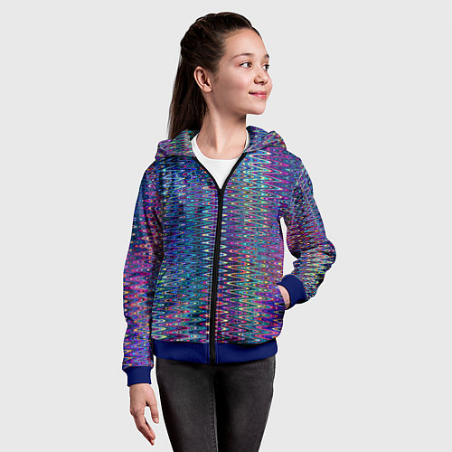 Детская толстовка на молнии Большой волнистый зигзаг разноцветный / 3D-Синий – фото 4
