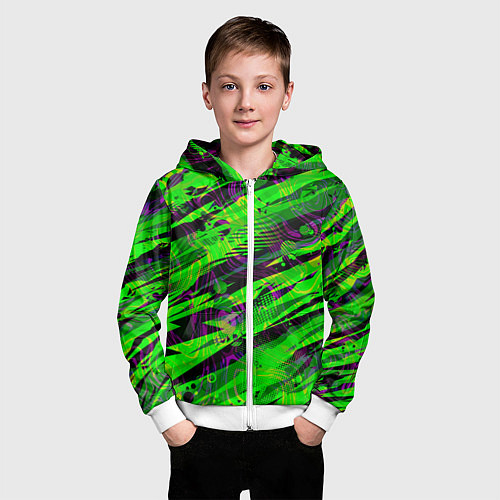 Детская толстовка на молнии Зеленые узоры паттерны / 3D-Белый – фото 3