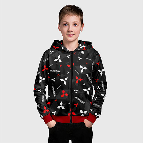 Детская толстовка на молнии Mitsubishi - logo pattern / 3D-Красный – фото 3