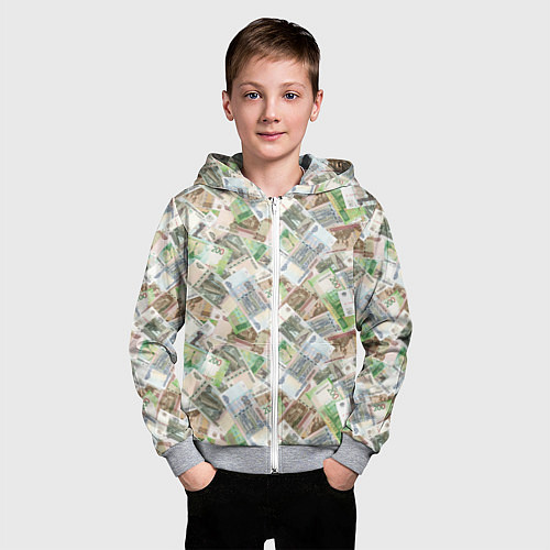 Детская толстовка на молнии Российские денежные купюры / 3D-Меланж – фото 3