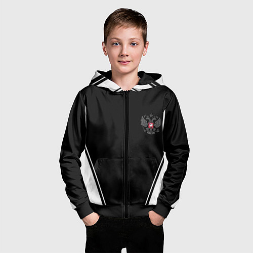 Детская толстовка на молнии Спортивная геометрия герб рф / 3D-Черный – фото 3