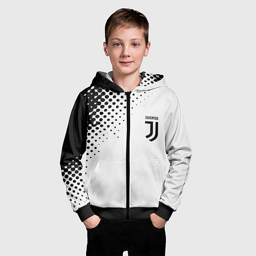 Детская толстовка на молнии Juventus sport black geometry / 3D-Черный – фото 3