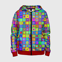Толстовка на молнии детская Узор из разноцветных квадратов, цвет: 3D-красный
