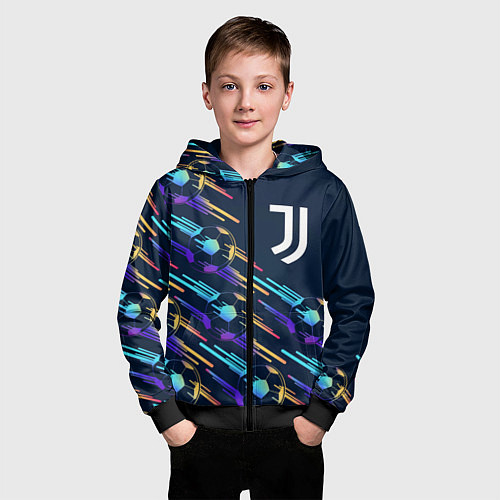 Детская толстовка на молнии Juventus градиентные мячи / 3D-Черный – фото 3