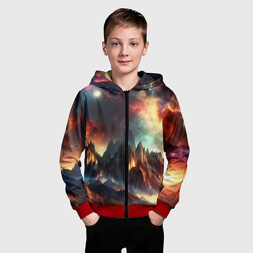 Детская толстовка на молнии Space landscape with mountains / 3D-Красный – фото 3