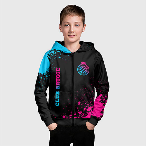Детская толстовка на молнии Club Brugge - neon gradient вертикально / 3D-Черный – фото 3
