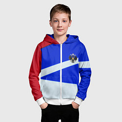 Толстовка на молнии детская Россия спортивная геометрия герб, цвет: 3D-белый — фото 2