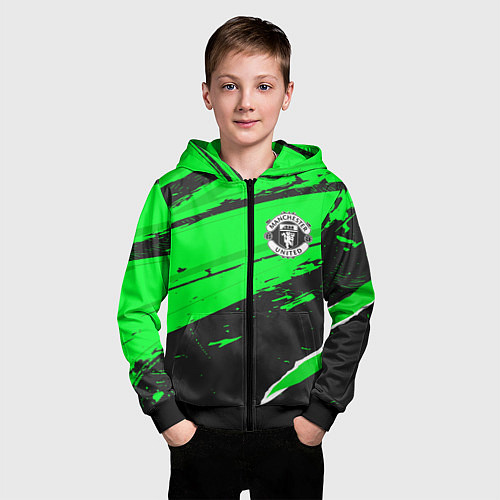 Детская толстовка на молнии Manchester United sport green / 3D-Черный – фото 3