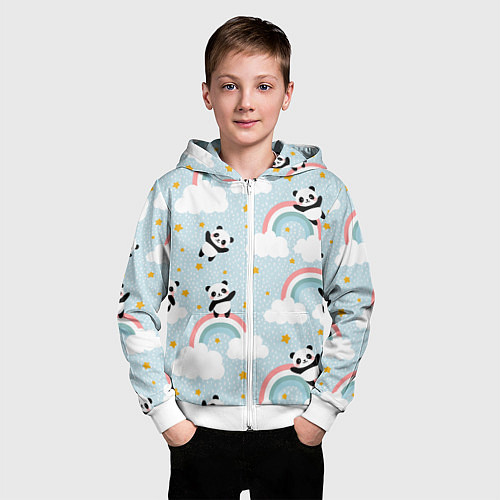 Детская толстовка на молнии Панда на радуге / 3D-Белый – фото 3