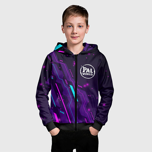 Детская толстовка на молнии Palworld neon gaming / 3D-Черный – фото 3