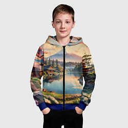 Толстовка на молнии детская Спокойный рассвет над японским горизонтом, цвет: 3D-синий — фото 2