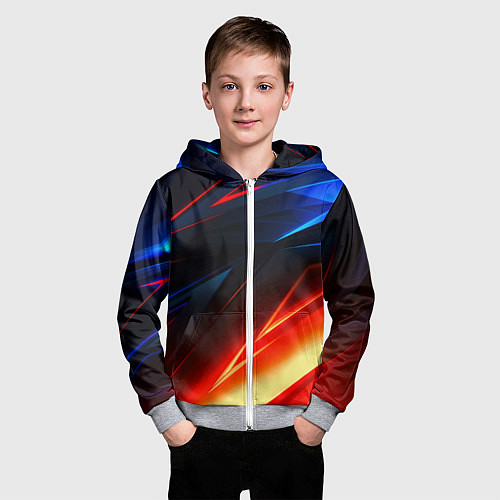 Детская толстовка на молнии Geometry stripes neon steel / 3D-Меланж – фото 3