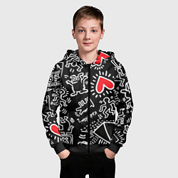 Толстовка на молнии детская Kit Haring little men, цвет: 3D-черный — фото 2