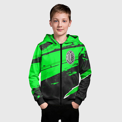 Детская толстовка на молнии AC Milan sport green / 3D-Черный – фото 3