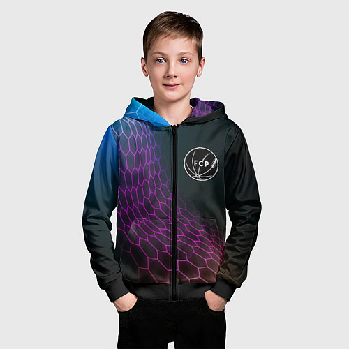 Детская толстовка на молнии Porto футбольная сетка / 3D-Черный – фото 3