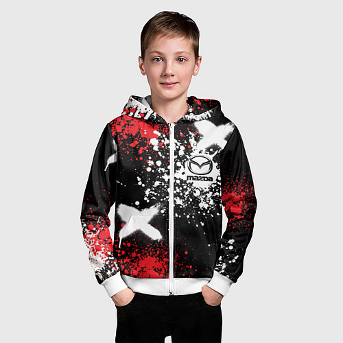 Детская толстовка на молнии Мазда на фоне граффити и брызг красок / 3D-Белый – фото 3