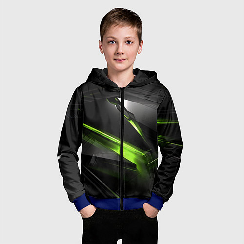 Детская толстовка на молнии Зеленая абстрактная конструкция в стиле nvidia / 3D-Синий – фото 3