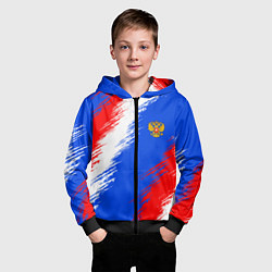 Толстовка на молнии детская Триколор штрихи с гербор РФ, цвет: 3D-черный — фото 2