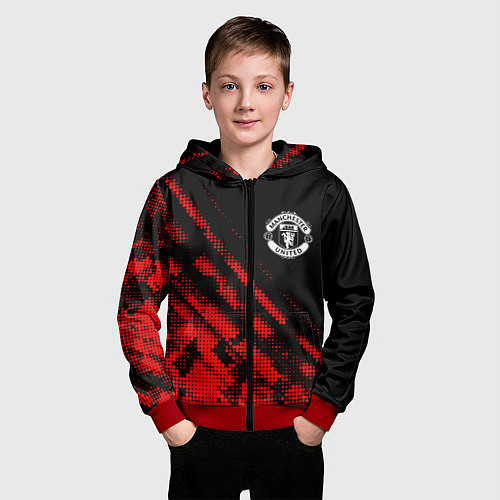 Детская толстовка на молнии Manchester United sport grunge / 3D-Красный – фото 3