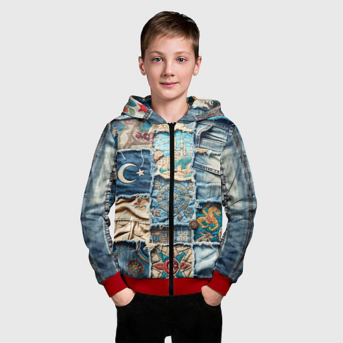 Детская толстовка на молнии Пэчворк из Турции / 3D-Красный – фото 3