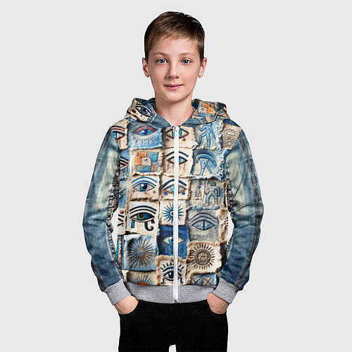Детская толстовка на молнии Глаза на пэчворк дениме / 3D-Меланж – фото 3