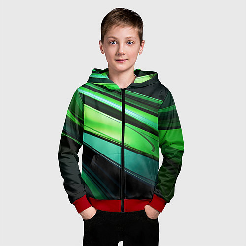 Детская толстовка на молнии Абстрактные геометрические плавные линии минимализ / 3D-Красный – фото 3