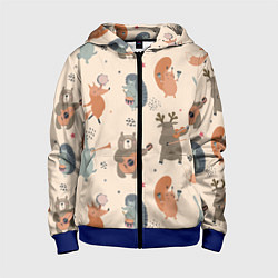 Толстовка на молнии детская Животные с инструментами, цвет: 3D-синий