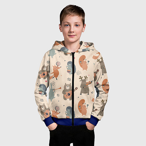 Детская толстовка на молнии Животные с инструментами / 3D-Синий – фото 3