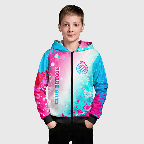 Детская толстовка на молнии Club Brugge neon gradient style вертикально / 3D-Черный – фото 3