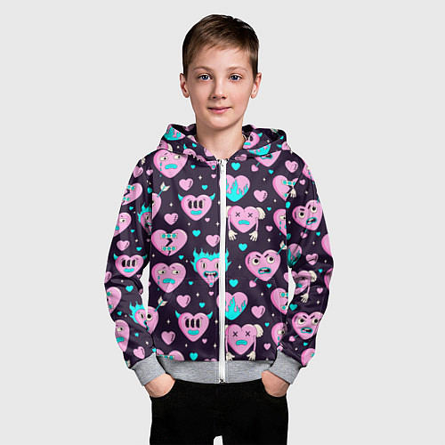 Детская толстовка на молнии Паттерн с арт сердцами / 3D-Меланж – фото 3
