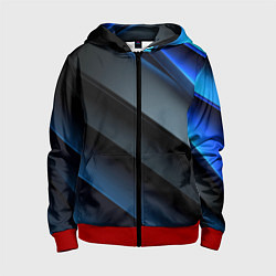 Толстовка на молнии детская Темная синяя стильная абстракция на черном фоне, цвет: 3D-красный