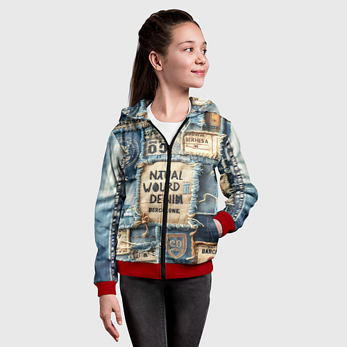 Детская толстовка на молнии I love Barcelona - пэчворк / 3D-Красный – фото 4