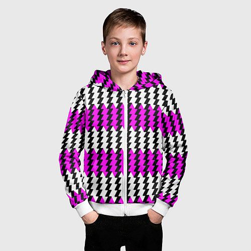 Детская толстовка на молнии Вертикальные бело-розовые полосы / 3D-Белый – фото 3
