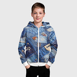 Толстовка на молнии детская Vanguard jeans patchwork - ai art, цвет: 3D-белый — фото 2