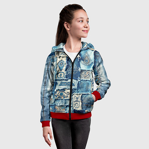 Детская толстовка на молнии Племя майя-пэчворк / 3D-Красный – фото 4