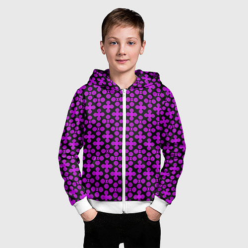 Детская толстовка на молнии Розовые четырёхлистники на чёрном фоне / 3D-Белый – фото 3