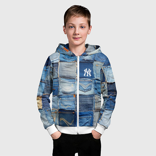 Детская толстовка на молнии Patchwork - New York yankees baseball team / 3D-Белый – фото 3